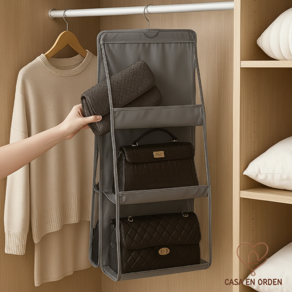 Organizador Colgante 6 Carteras Para Placard Percha Cartera